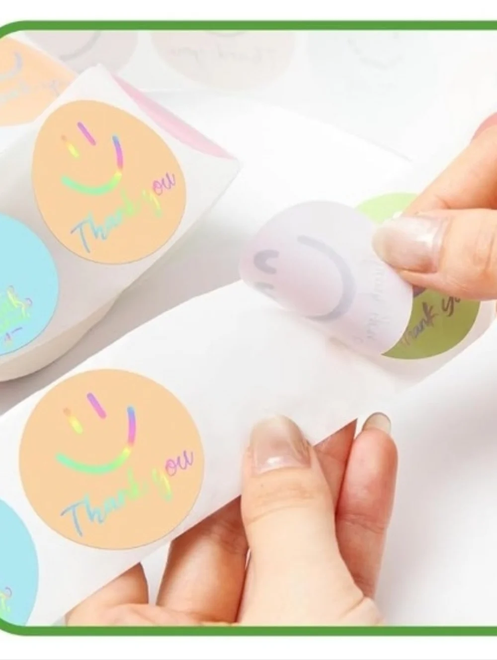150 Holographic Pastel Thank You Smiley Sticker Labels 1.5